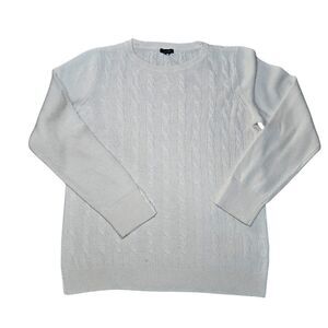Talbots Womens size L Cream Lambswool Blend Cable Knit Sweater Classic Preppy